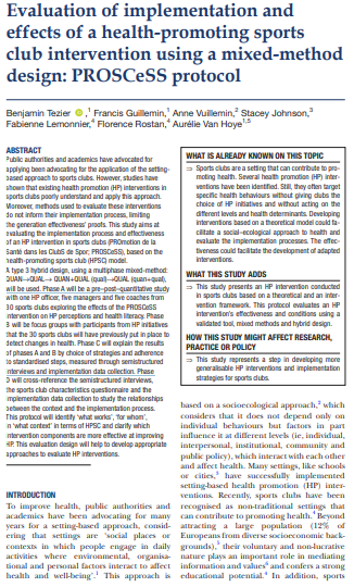 Evaluation of implementation and effects of a health-promoting sports club intervention using a mixed-method design: PROSCeSS protocol