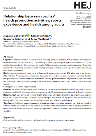 Relationship between coaches' health promotion activities, sport experience and health among adults.