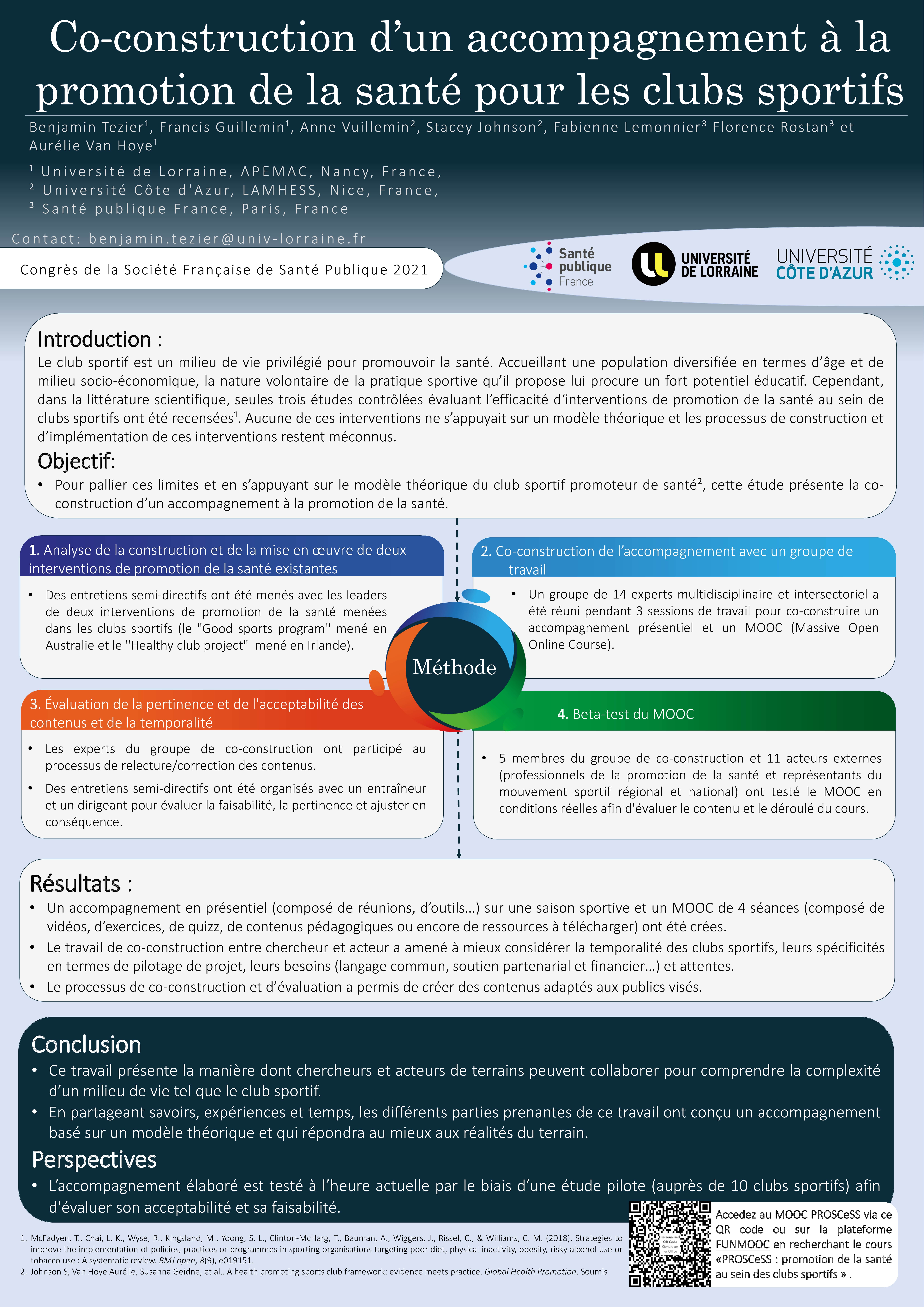Poster sur la co-construction de l'intervention PROSCeSS présenté au congrès de la SFSP (2021)