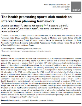 The health promoting sports club model: An intervention planning framework.